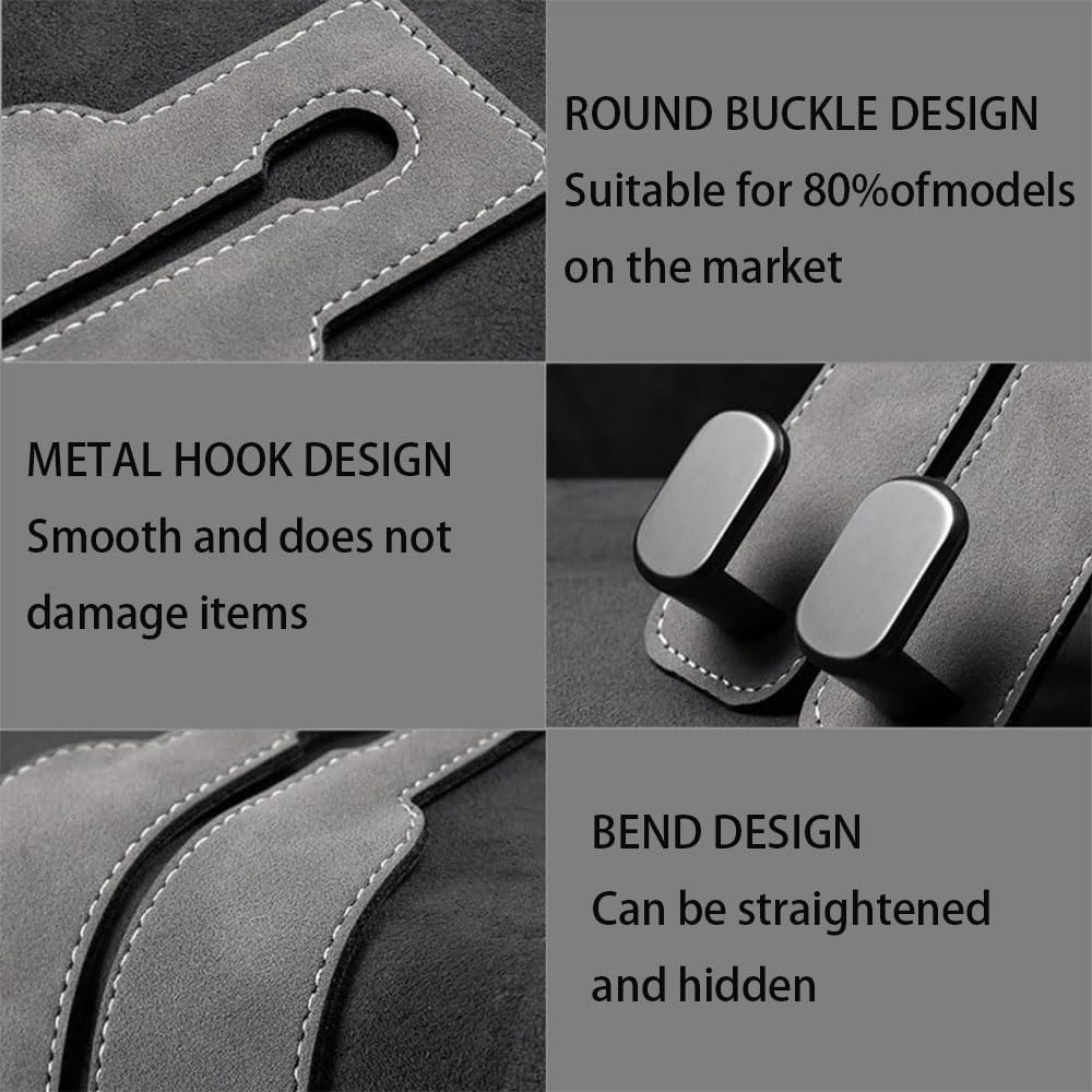Car Seat Back Double Hook - Suede Hook,Support Car Headrest Hooks For Purses And Bags Coat,Universal Hidden Multifunctional Headrest Hooks For