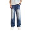 Summer Trendy Brand Blue Jeans Men's Personalized Bamboo Pattern Wide-leg Pants New Casual Ruffian Handsome Inkjet Men's Pants