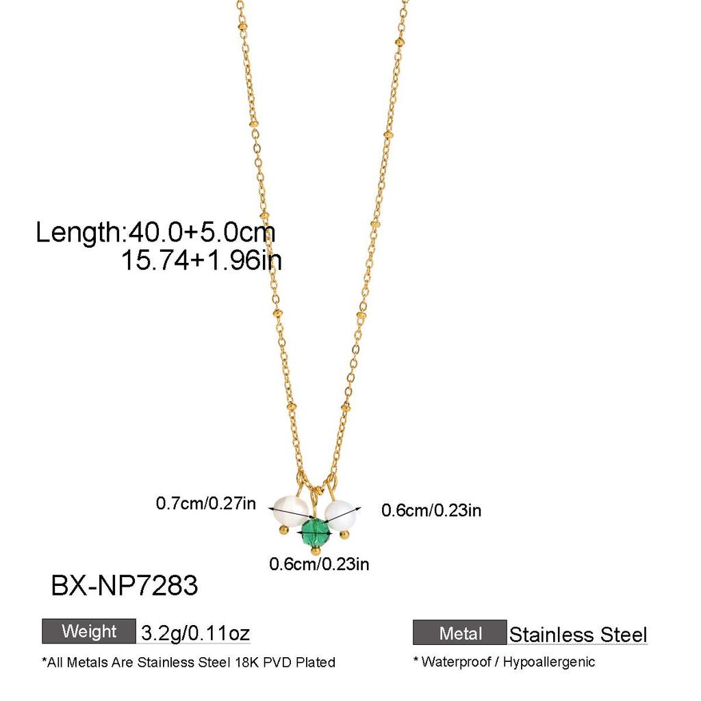 European & American Natural Stone Freshwater Pearl Clavicle Chain - Elegant Titanium Steel Fashion Design