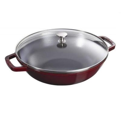 Wok - STAUB - 30 Cm - Enameled Cast Iron - Glass Lid - Red