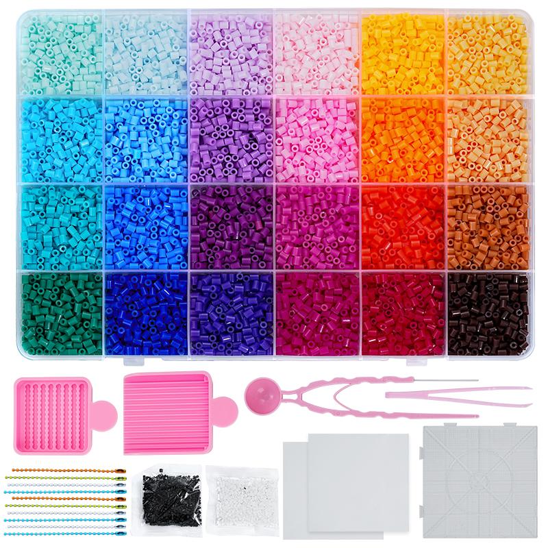 Bügelperlen Set 2,6mm Mini-Perlen 144 Farben All-in-One Set mit Steckplatten, Mini-Bügeleisen, Pinzette Pixel Art DIY Bastelset für Erwachsene