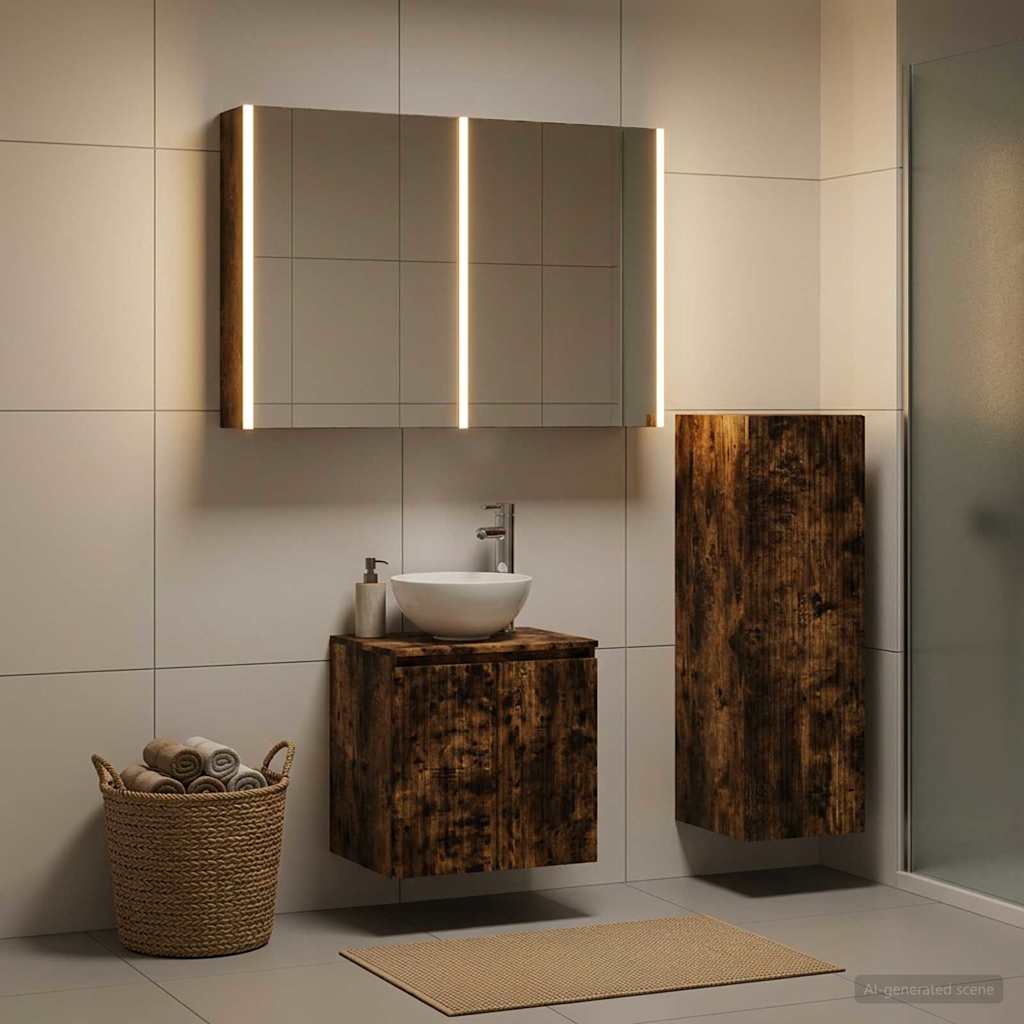 Bathroom Furniture Set 4 Pcs Smoked Oak