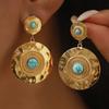 Stainless Steel Geometric Turquoise Inlaid Round Earrings Elegant High Grade Personality Earrings For Women Trendy Jewelry