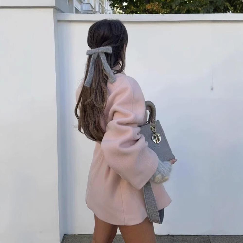 Elegante Damen Einfarbig V-Ausschnitt Bindegürtel Wolljacke 2025 Neue Mode Klassische Langarm Mäntel Herbst Schick Weibliche Streetwear