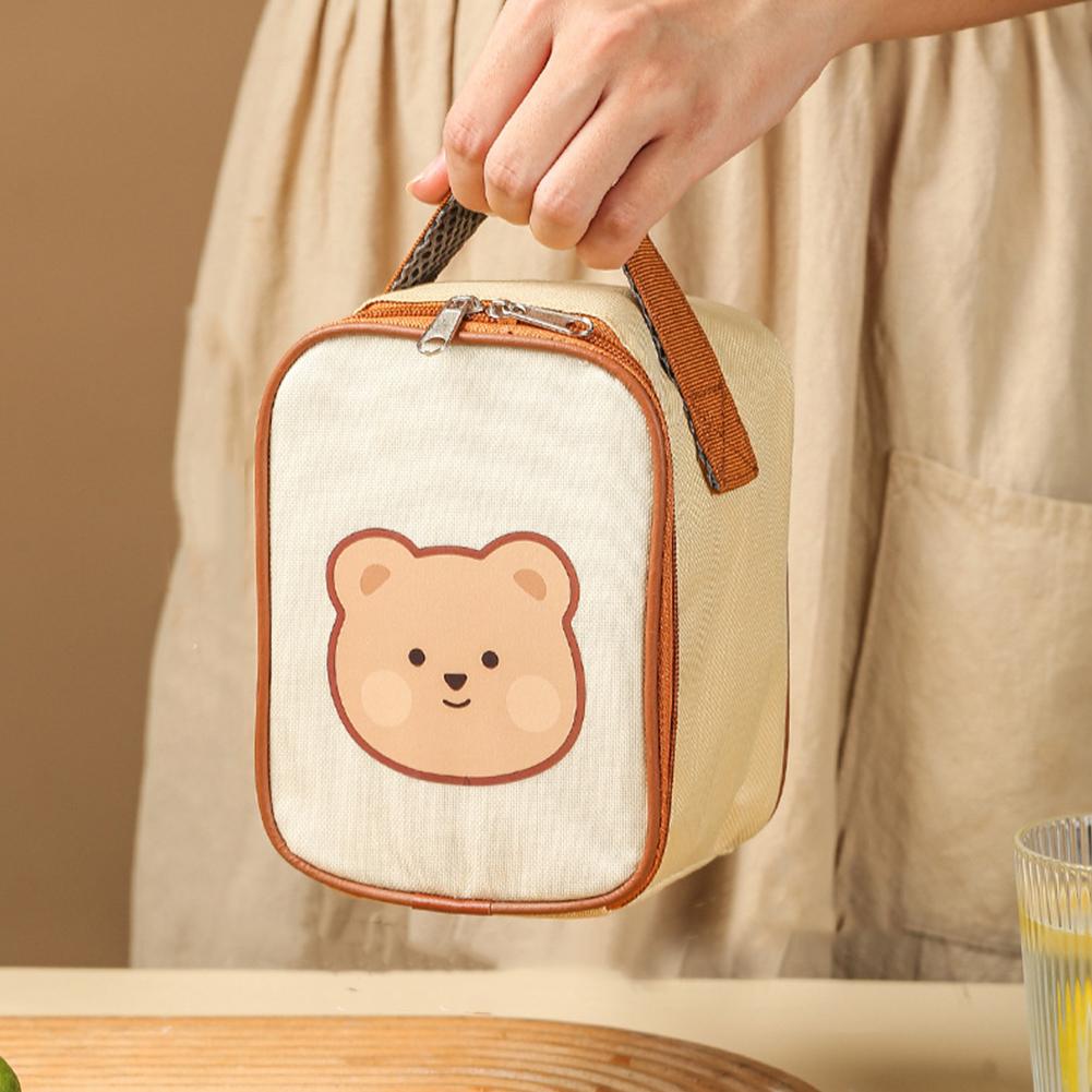 Stainless Steel Lunch Bento Box with Foldable Spoon Handle Cute Bear Thermal Cup Kitchen Tableware for Hot Or Cold Food