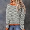 Europe, America 1116 autumn and winter new women's clothing women's crew neck striped contrasting long-sleeved top