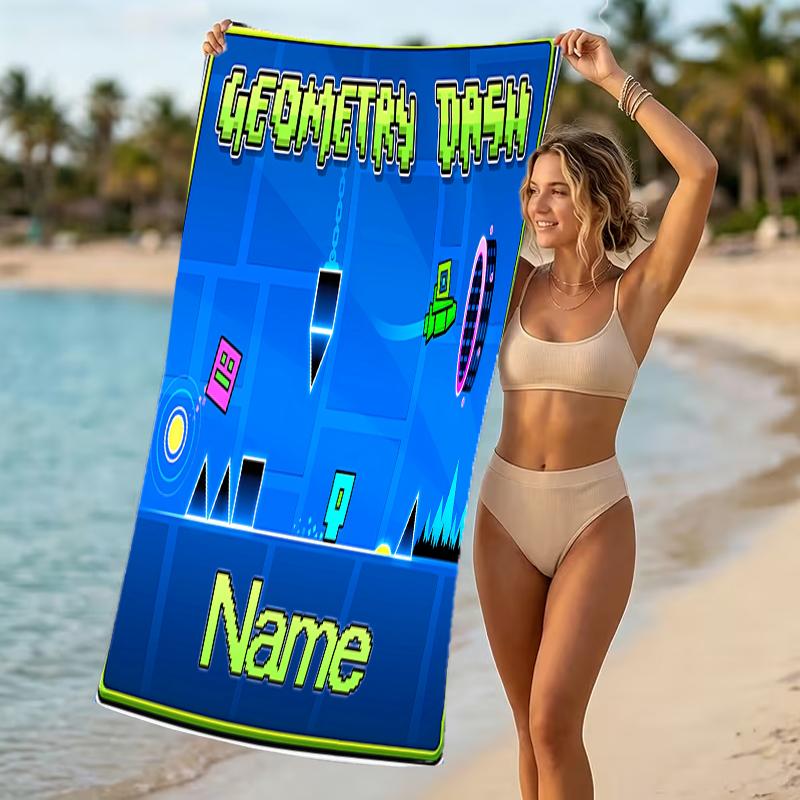 Customizable Personalized Beach Towels Geometry Dash Themed designs.Suitable for the Beach, Yoga, Sports;ideal As Beach Accessories