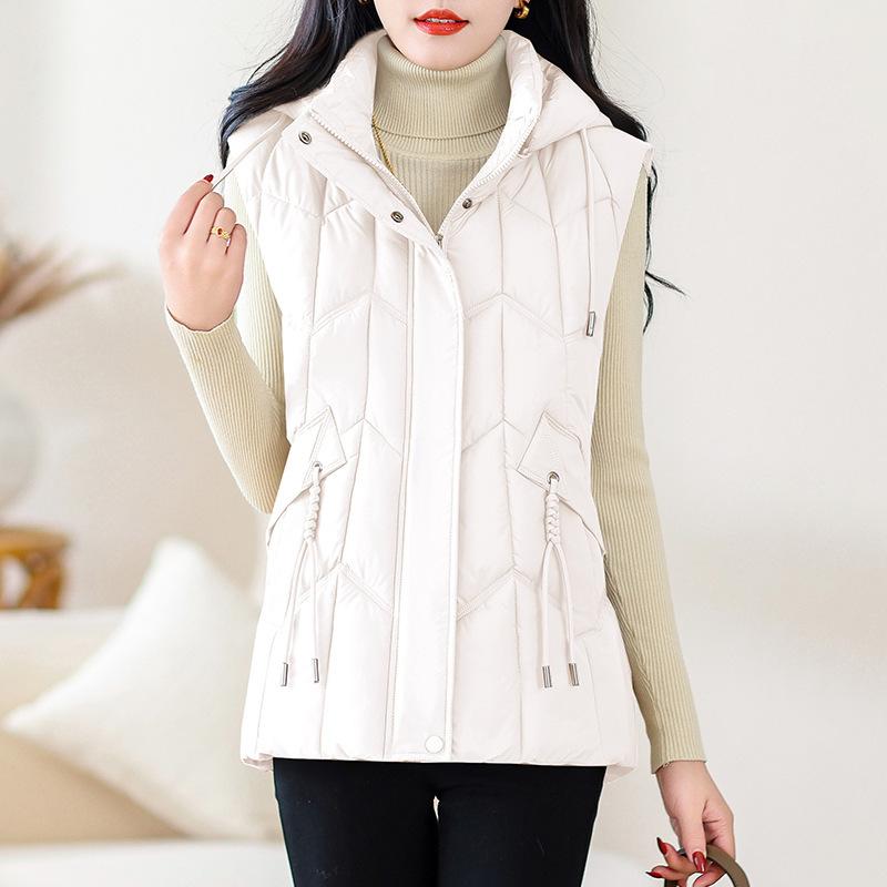 

Down cotton vest women s autumn and winter new slim-fitting short vest removable hat vest jacket M