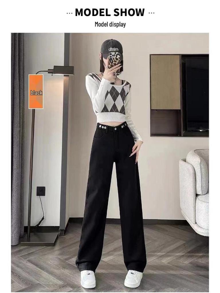 Women's 2023 Winter High-Waist Wide-Leg Jeans: Warm, Thick, Straight-Leg, Slimming Velvet Trousers.