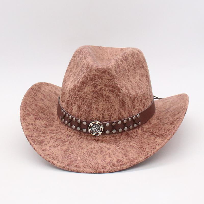 Ethnic Style Western Cowboy Hat Amazon Hot-Selling Stage Jazz Hat Cross-Border Foreign Trade Brown Ox Head Suede Top Hat