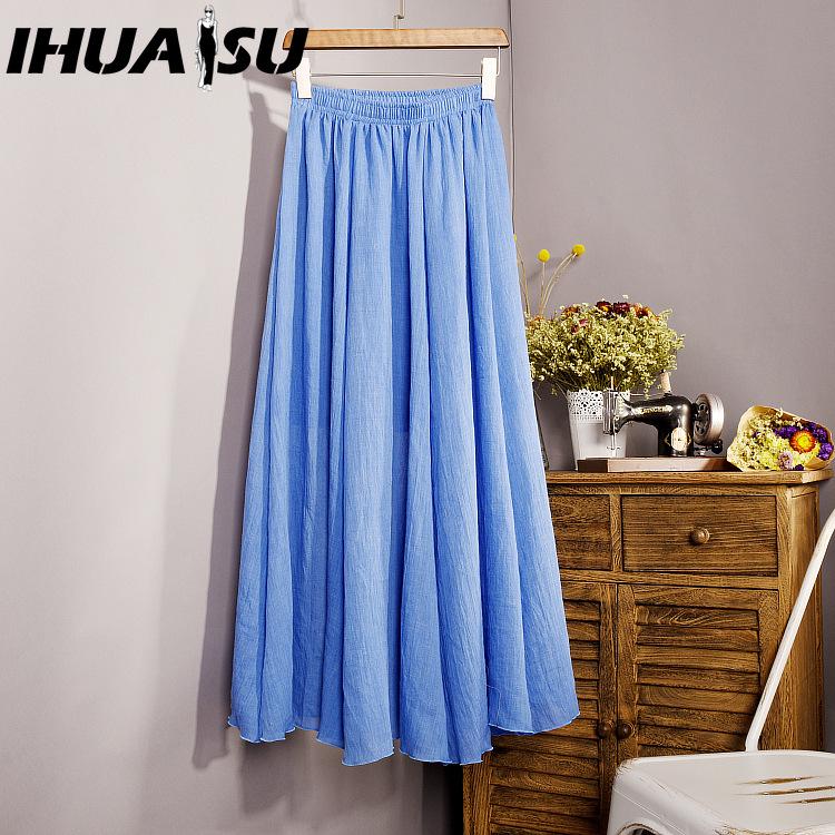 IHUASU Women's Fashion Casual Solid Color Print Summer Spring Skirt