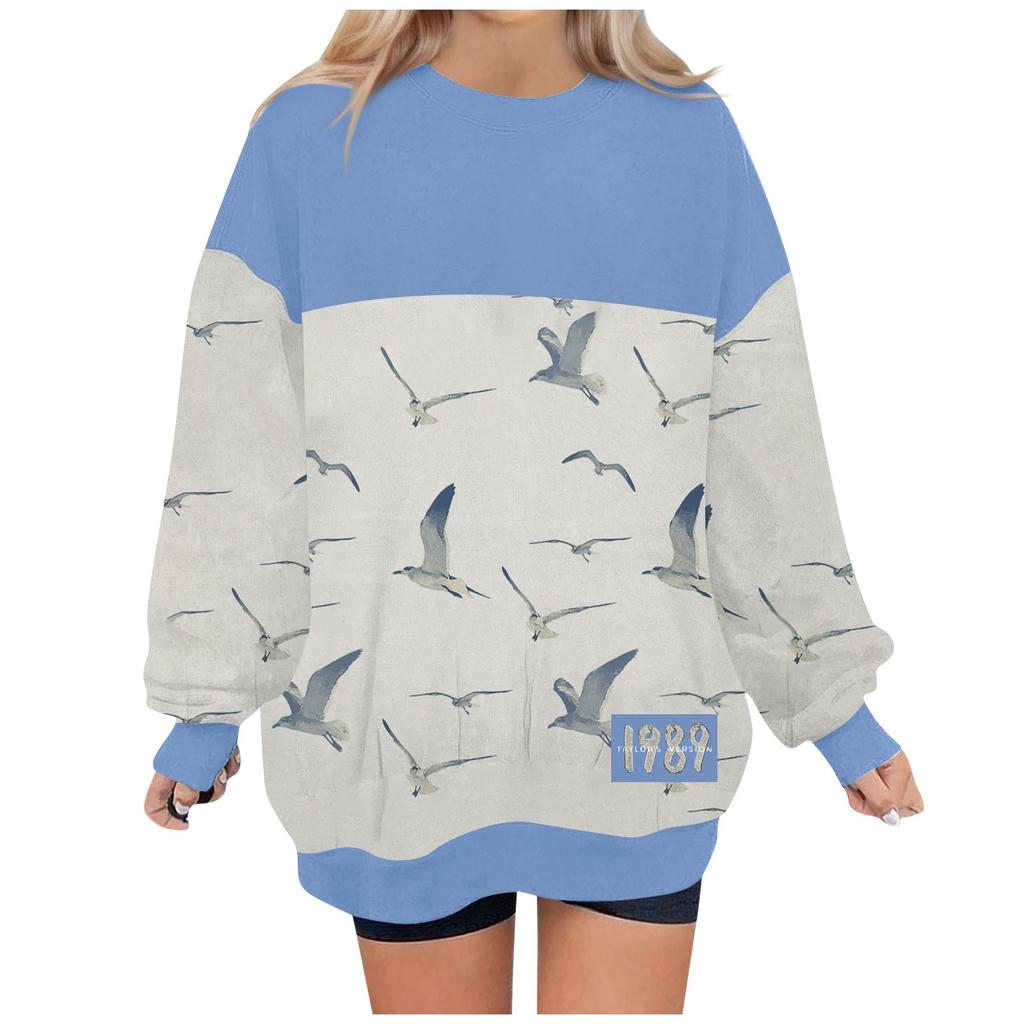 Damen Casual Fashion Print Langarm O-Ausschnitt Pullover Top