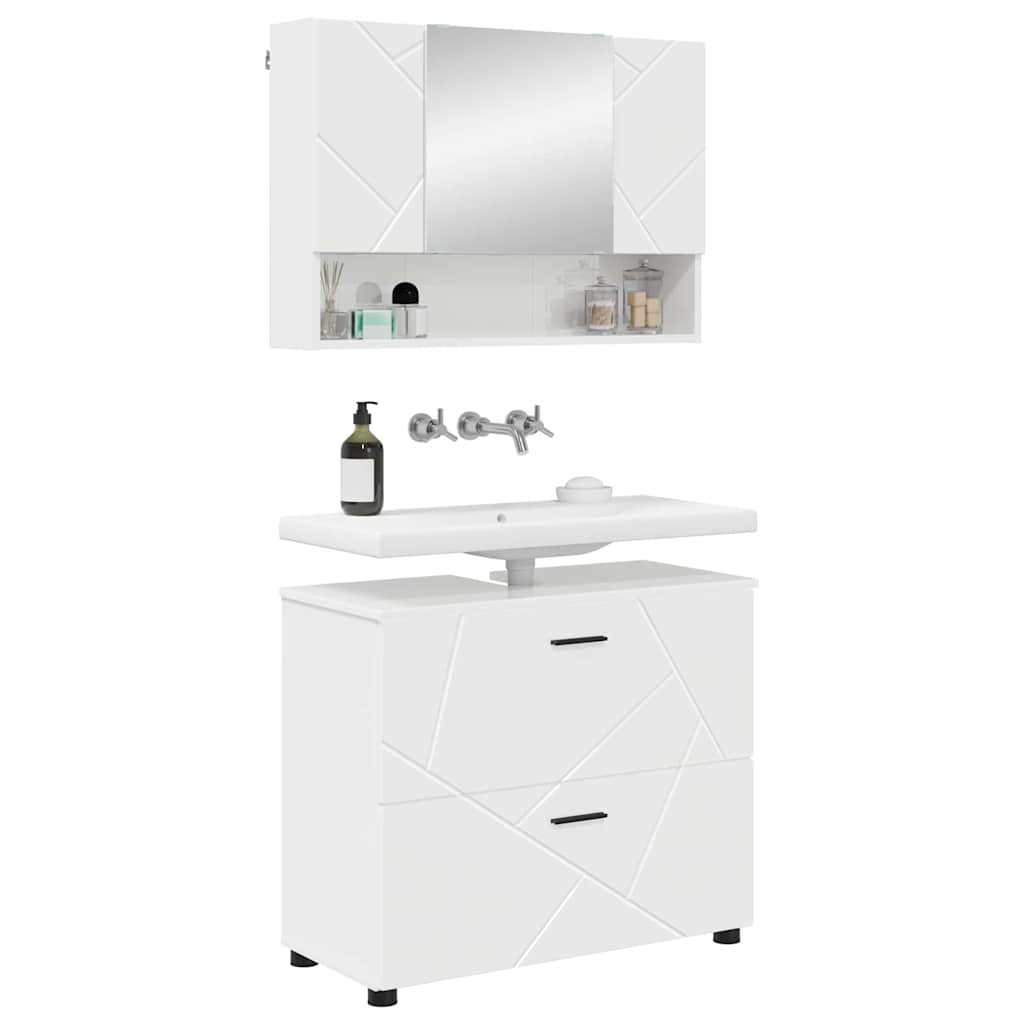 Bathroom Furniture Set 2 Pcs High Gloss White Plywood and Metal