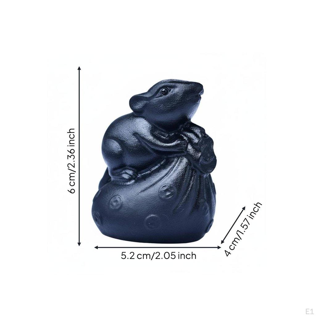 Rats Wealth Sack Figurine Hand Carved Black Volcanic Glass Statue Auspicious Symbol Chinese