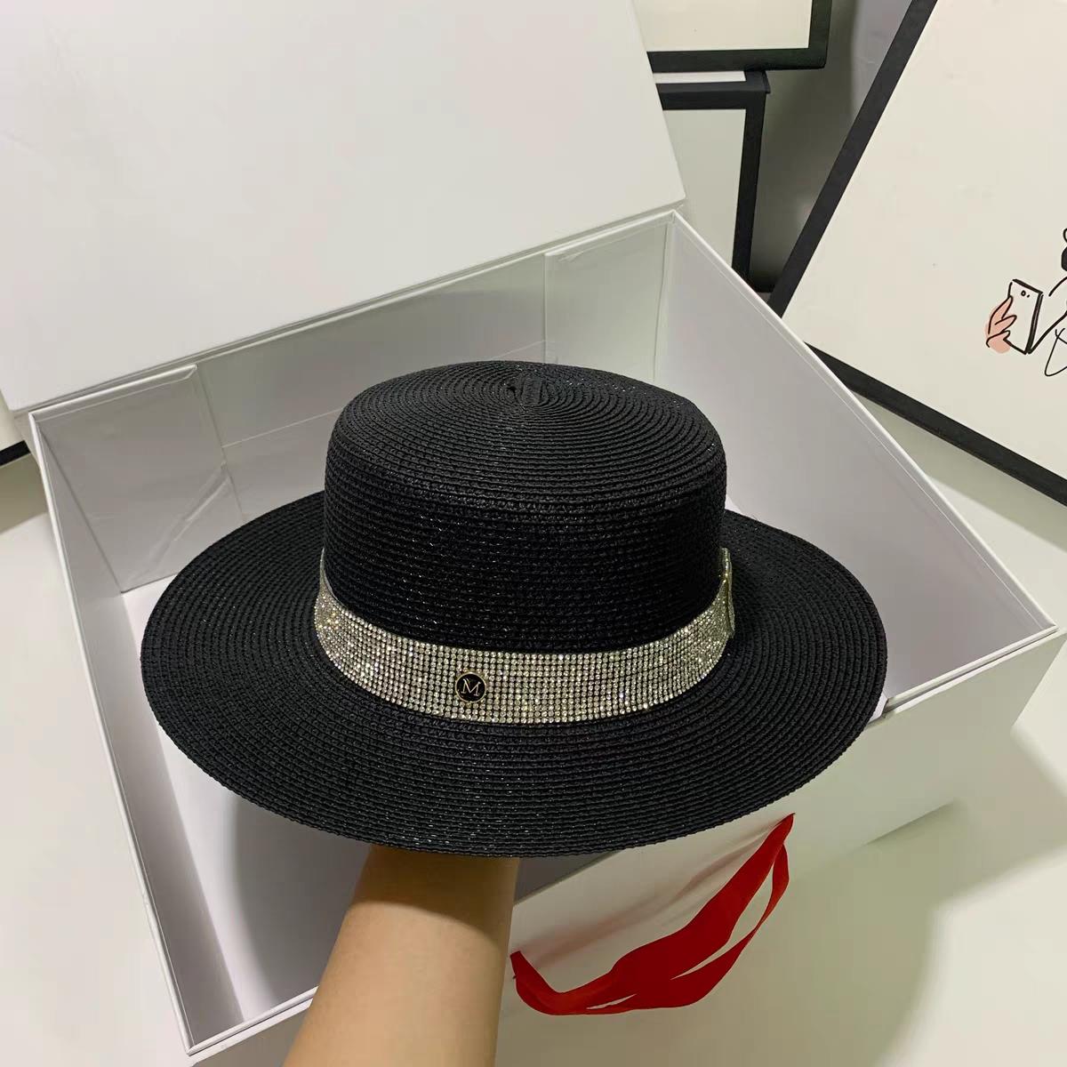 

Summer Lafite Straw Hat English Letter Customizable Women s Chain Decoration Straw Hat Holiday Sunshade Hat Punk Style gorras M55-58cm