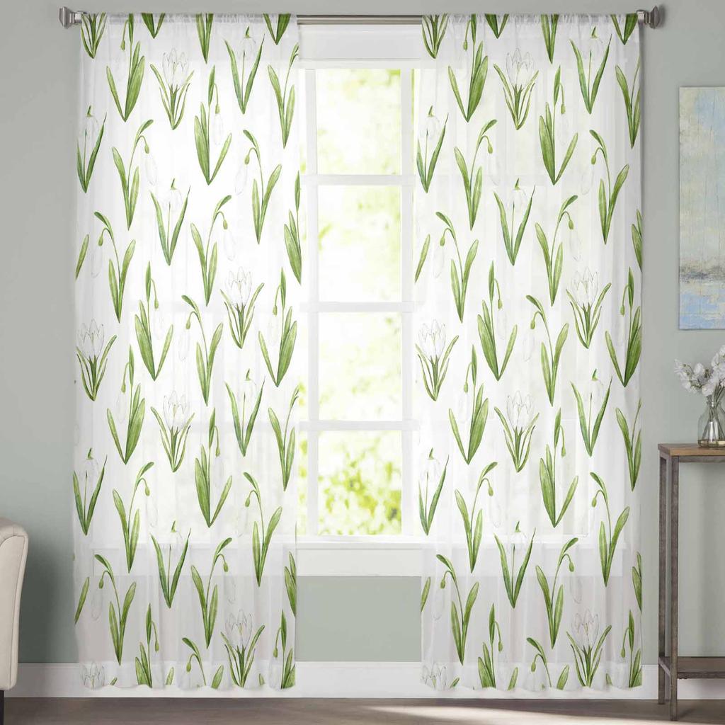 Tulpenblumen und Aquarellpflanzen Tüll-Fenstervorhänge für Schlafzimmer Luxuriöse Heimdekoration Vorhänge im Wohnzimmer Chiffon-Paneele