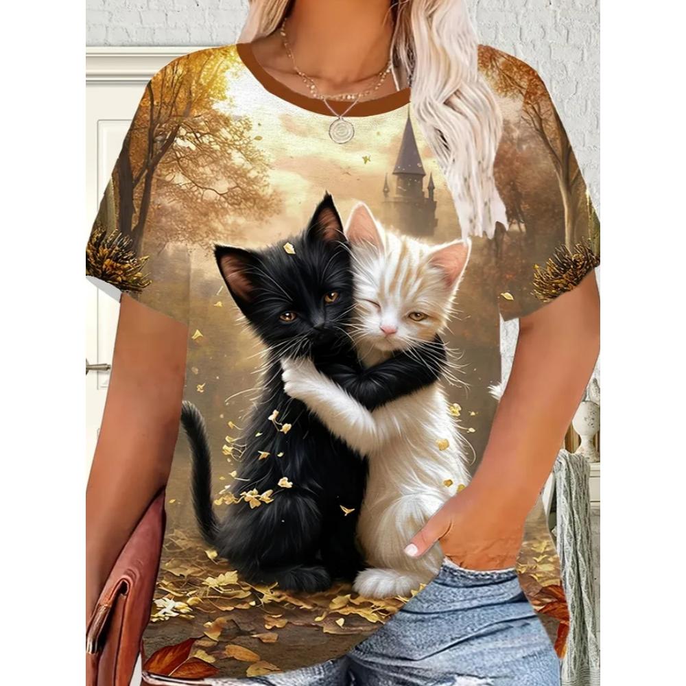 Summer Women's T-shirt Creative Fun Animal 3D Printed Short Sleeved T-shirt Fashionable Comfortable Soft Breathable Large Loose T-shirt