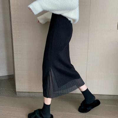 Winter Women's Stylish Niche Reversible Knitted Midi Skirt Bodycon Pleated Elegant Pencil Skirt