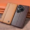 Flip Case für HUAWEI Prua90 Pura 90 Pro Max 5G Echtes Leder Magnetische Buchhülle Rindsleder Gittermuster Kartenfach Brieftaschenhüllen