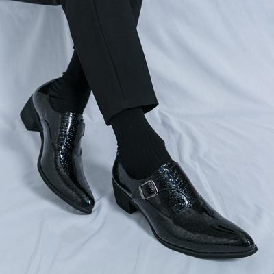 Fashion Luxury High Heel Casual Men Monk Strap Shoes Blue Black Gold Polishing Loafers Men Dress Shoes Wedding Office Leather Shoes Men