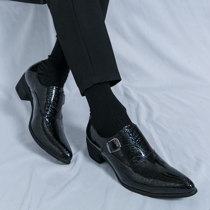 Fashion Luxury High Heel Casual Men Monk Strap Shoes Blue Black Gold Polishing Loafers Men Dress Shoes Wedding Office Leather Shoes Men