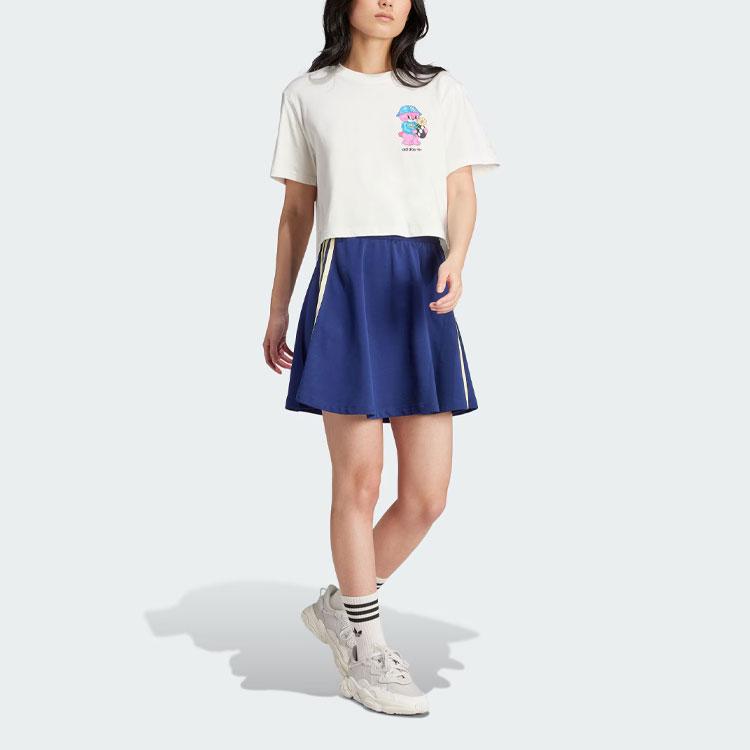 Adidas Originals Women Stripe Graphic Regular Fit Cotton Blend Casual Lifestyle Skirt Blue White IR7470