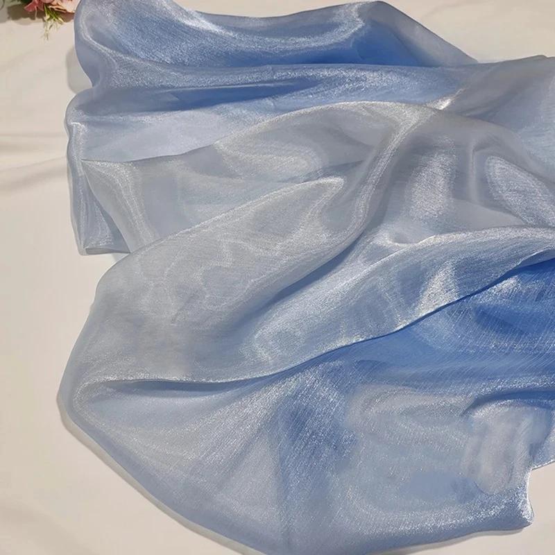 Wide 150cm Shiny Gradient Organza Fabric Glossy Thin Gauze Voile Fabric Diy Sewing Dress Hanfu Stage Costume Crafts Background