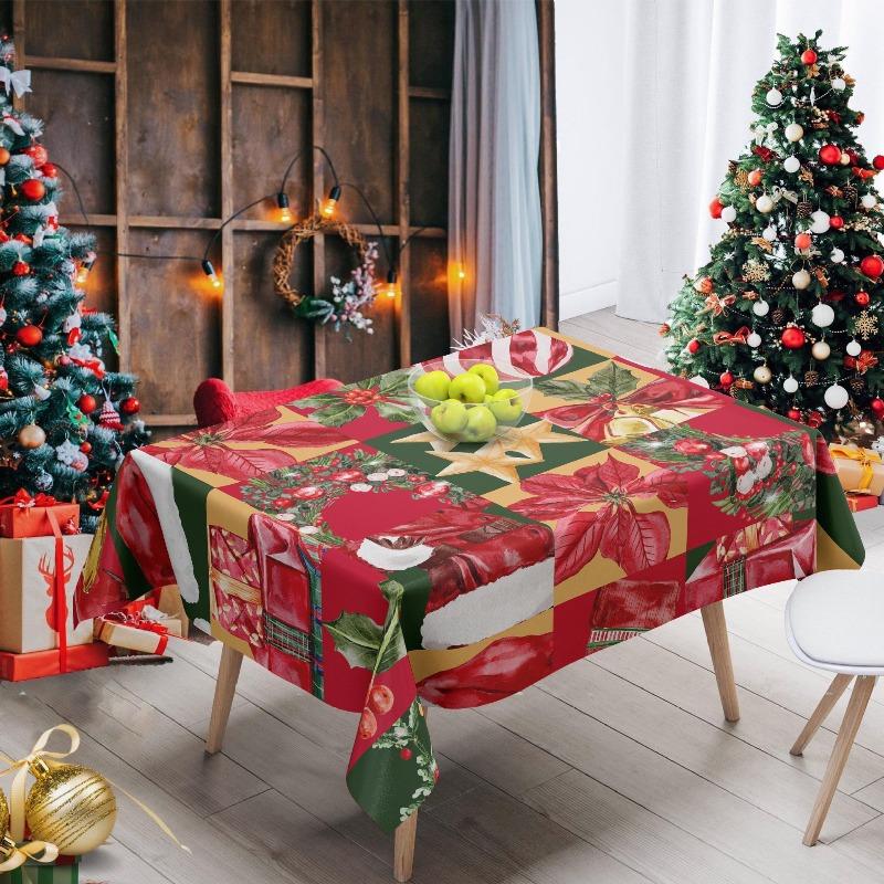 New Christmas Tablecloth Home Restaurant Festive Atmosphere Decoration Rectangular Dining Table Cloth Dustproof Christmas Print