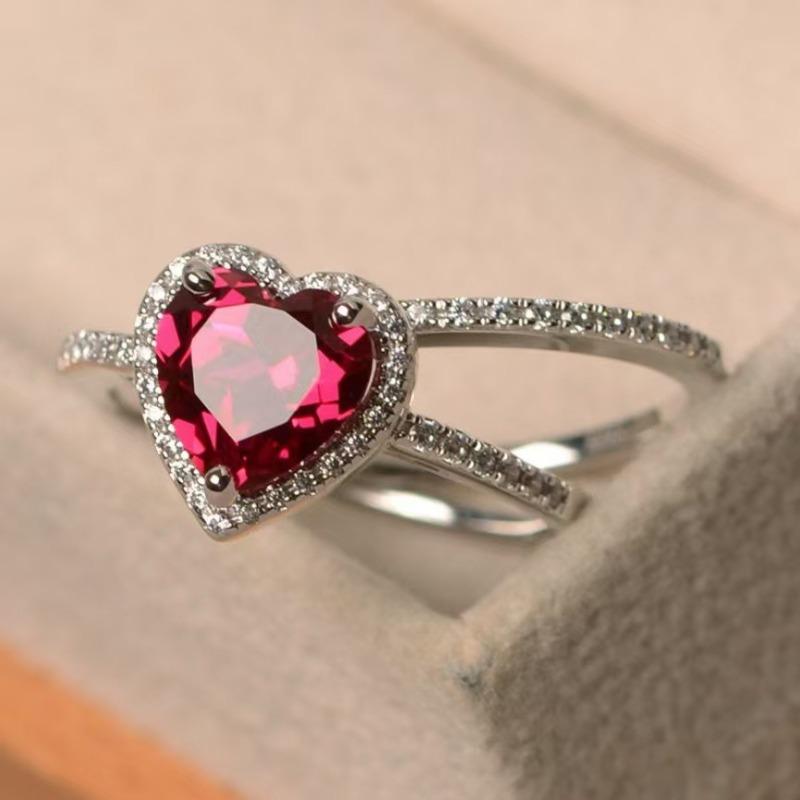 

Popular double-layer red love zircon jewelry, couple wedding fashion pair ring 9 красный