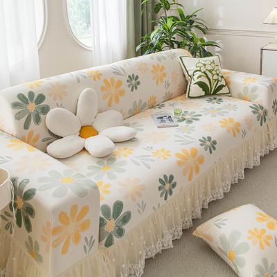 Floral Pattern Lace Ruffle Skirt Edge Cooling Ice Sliky Fiber Fabric Sofa Cover, Full Coverage Non-Slip Durable, Summer Suitable, Cool and Breathable