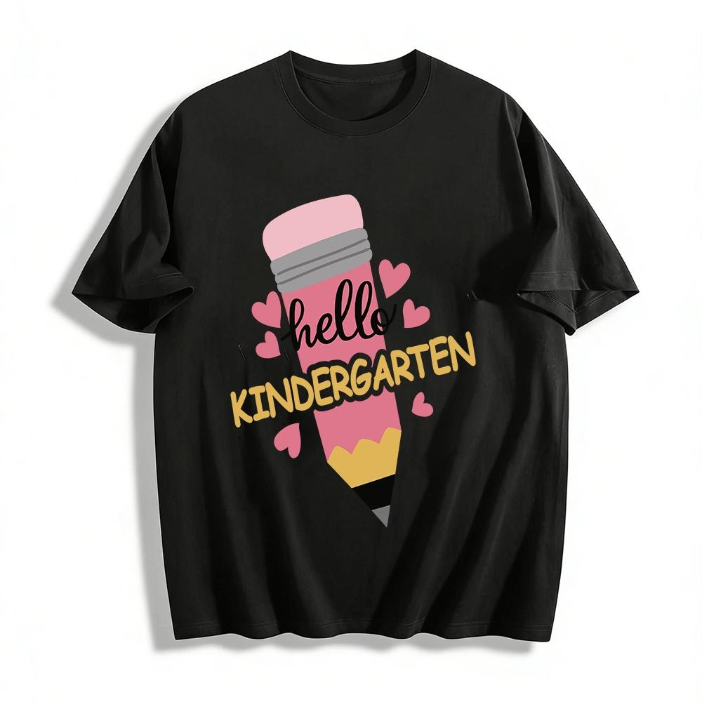 

Hello Kindergarten Girls Heart Pencil Print Back To School Top Pure cotton T-shirt XXS