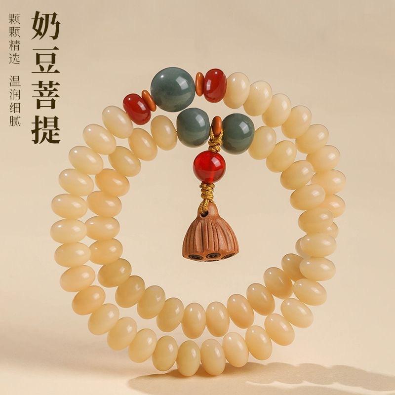 108 Buddha Beads Bracelet in Black Walnut, Red Sandalwood, Black Rosewood and Black Orchid Wood, Chinese Knot Style.