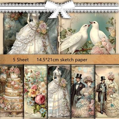 1 Set of 5 Sheet Vintage Scrapbook Paper for Scrapbooking Journaling Collage Card Making Embellishment Retro Art Paper Crafts DIY Decoration