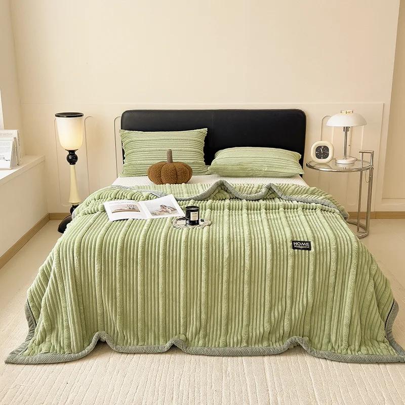 A-Class New Rabbit Plush Winter Thick Warm Coral Fleece Blanket Solid Color Double-Sided Cover Blanket Suitable Bedroom Supplies