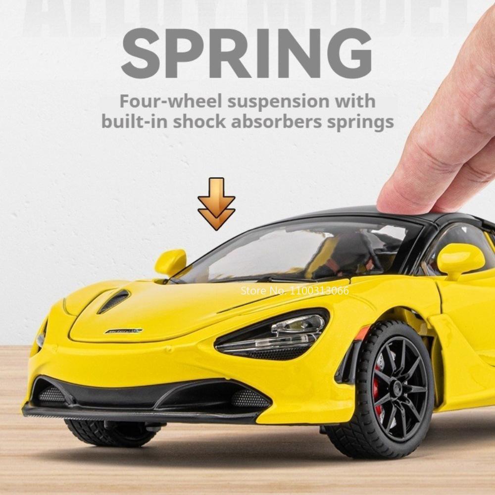 1:24 720S Alloy Models Cars Diecast Toys Wheel Shock Absorption Car Toy Rubber Tires Miniature Vehicles Perfect Gifts for Kids