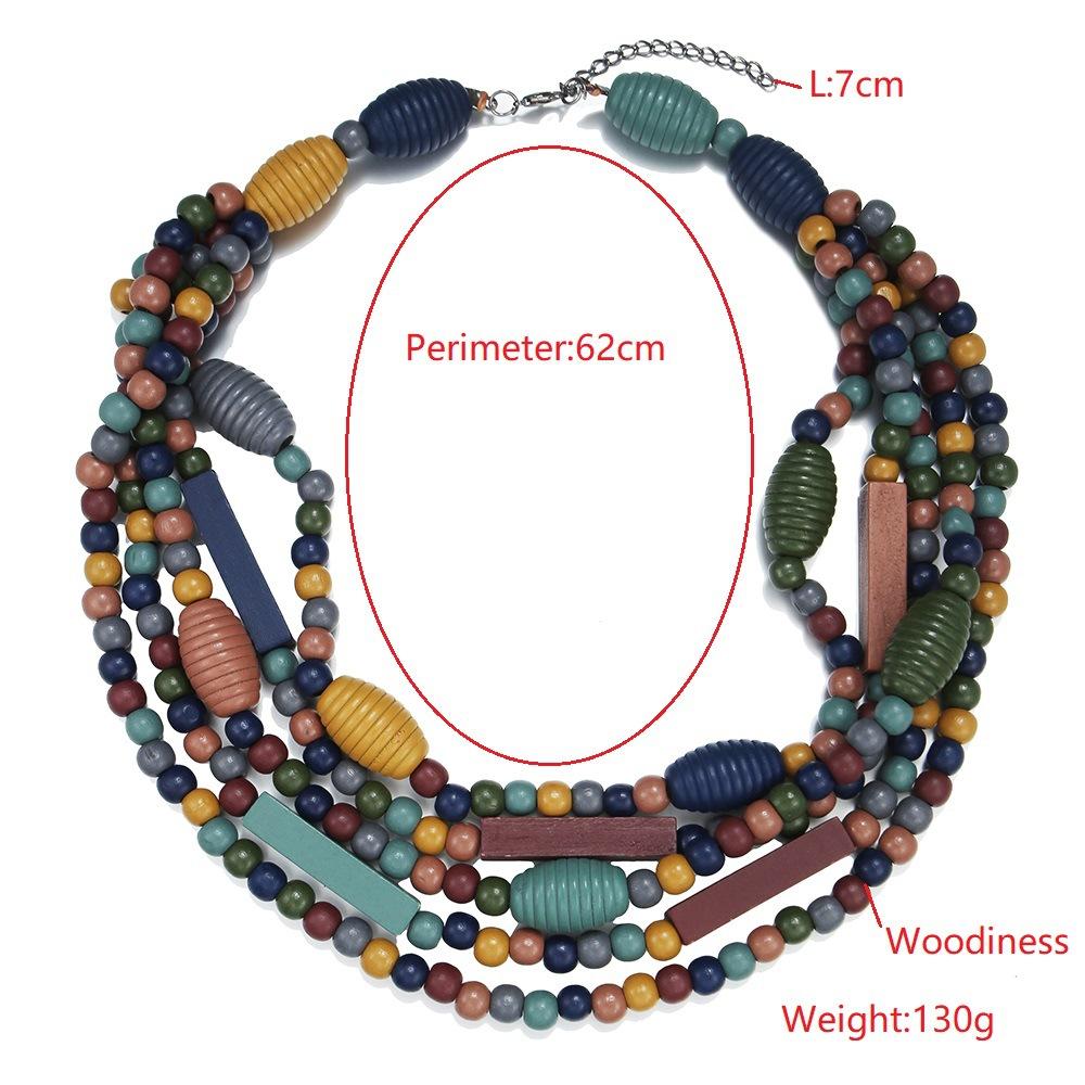 Mehrlagige handgefertigte Holzkugelkette Vintage Statement-Collier Boho Schmuckzubehör