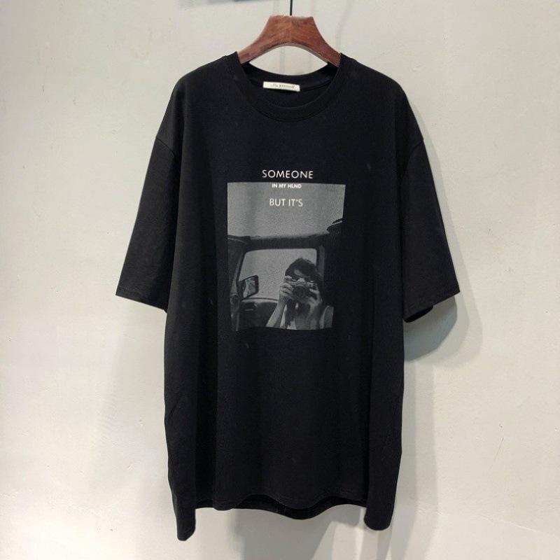 Spring and summer Korea ulzzang new Han Fan beautiful woman character pattern medium and long loose short-sleeved T-shirt women s tide S