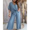 Summer Casual Loose Two Piece Set Women Fashion V-neck Pants Sets Women Elegant Batwing Sleeve Homewear Outfits 2 Piece Sets