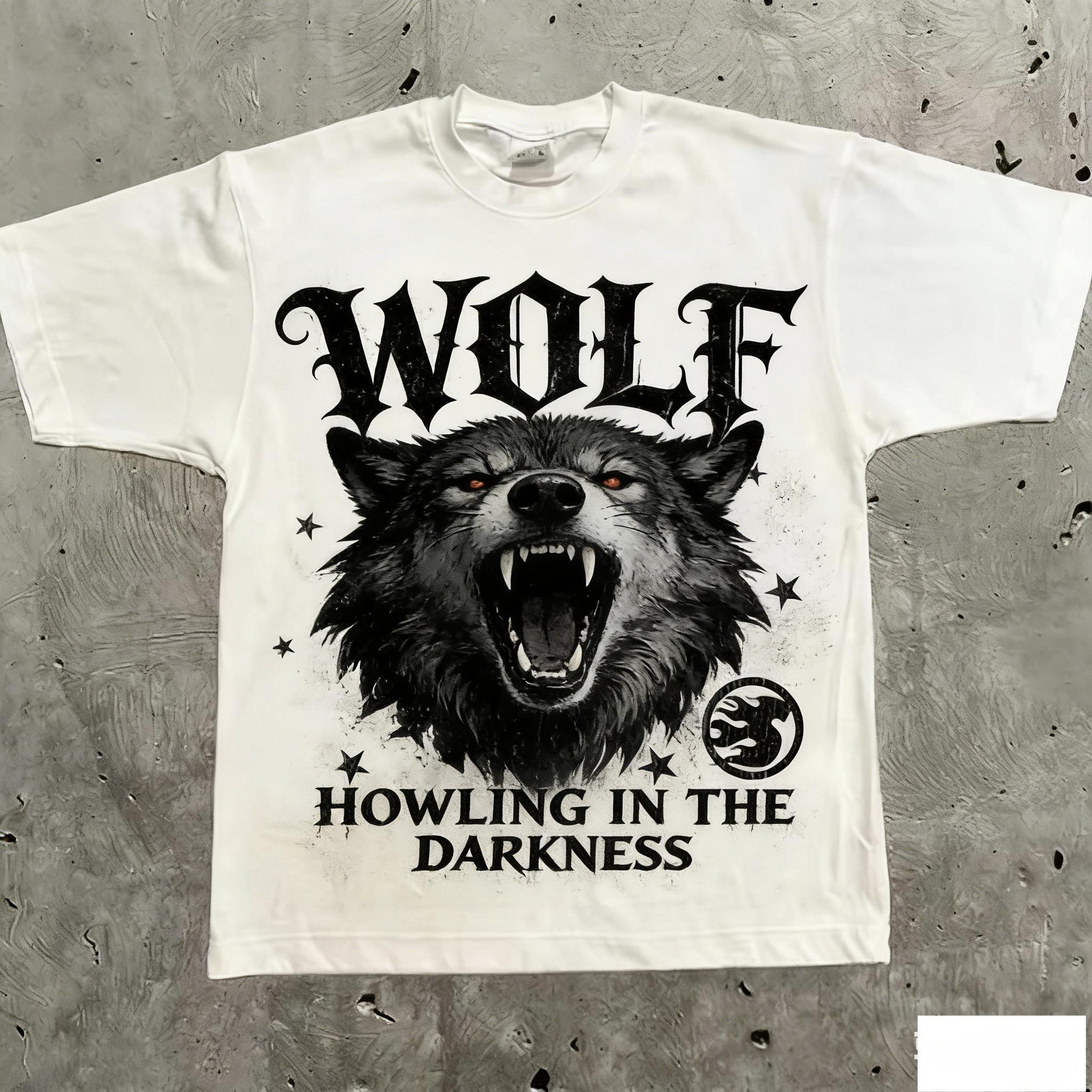 

HOWLING IN THE DARKNESS Vintage Dark Street Unisex Cotton TShirt with Retro Wolf Print Retro Streetwear Tee S
