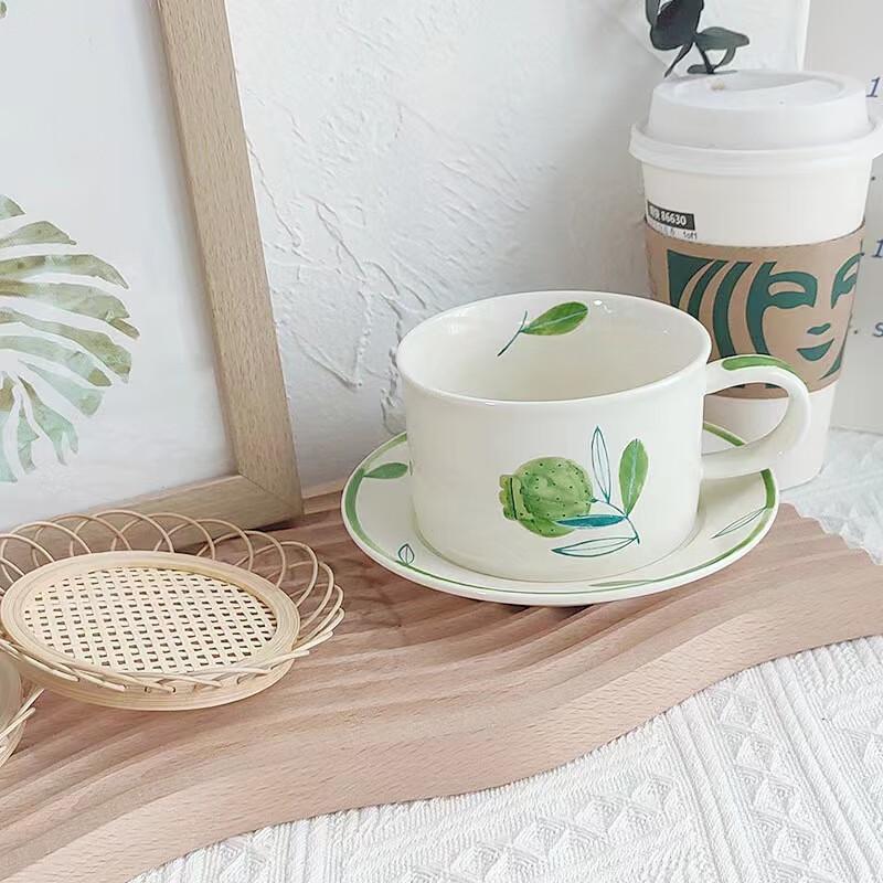Korean Style Ceramic Coffee Mug and Saucer Set