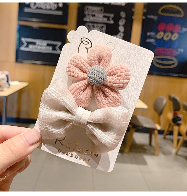 Pretty Hair Accessories for Baby Girls 5 PCS Mini Hair Clips Set Sweet Candy Color Bow Flower Fabric Side Clips