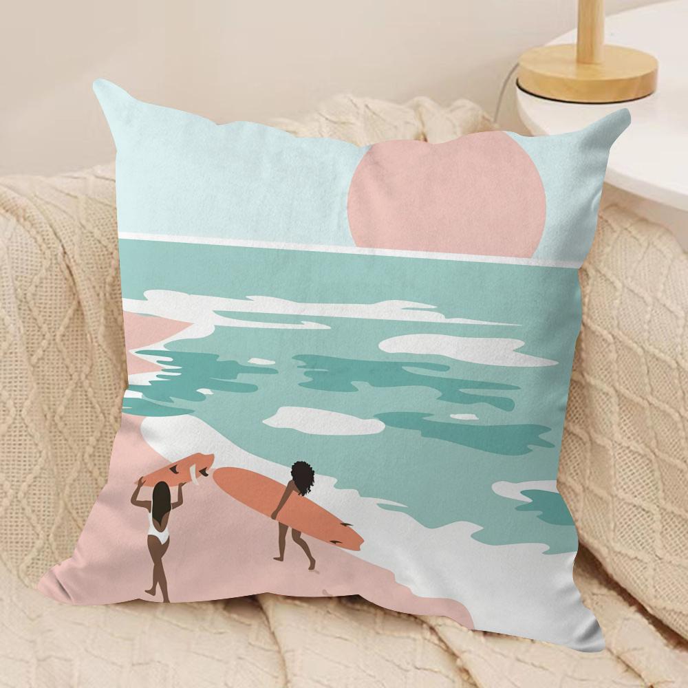 Summer Surfing Ins Art Cushion Cover Silky Short Plush Invisible Zipper Dustproof Sofa Pillow Case For Home Decor
