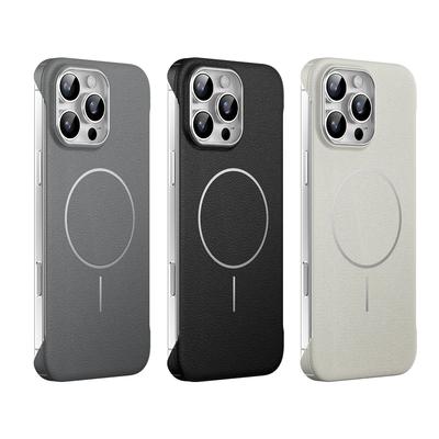 Luxury Leather Texture Frameless for Magsafe Case For iPhone 16 15 Pro 14 Pro Max 13 Slim Shockproof Wireless Charge Magnetic Phone Cover