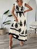 Women's Summer Ruffled Sleeves V-neck Waist-hugging Long Dress