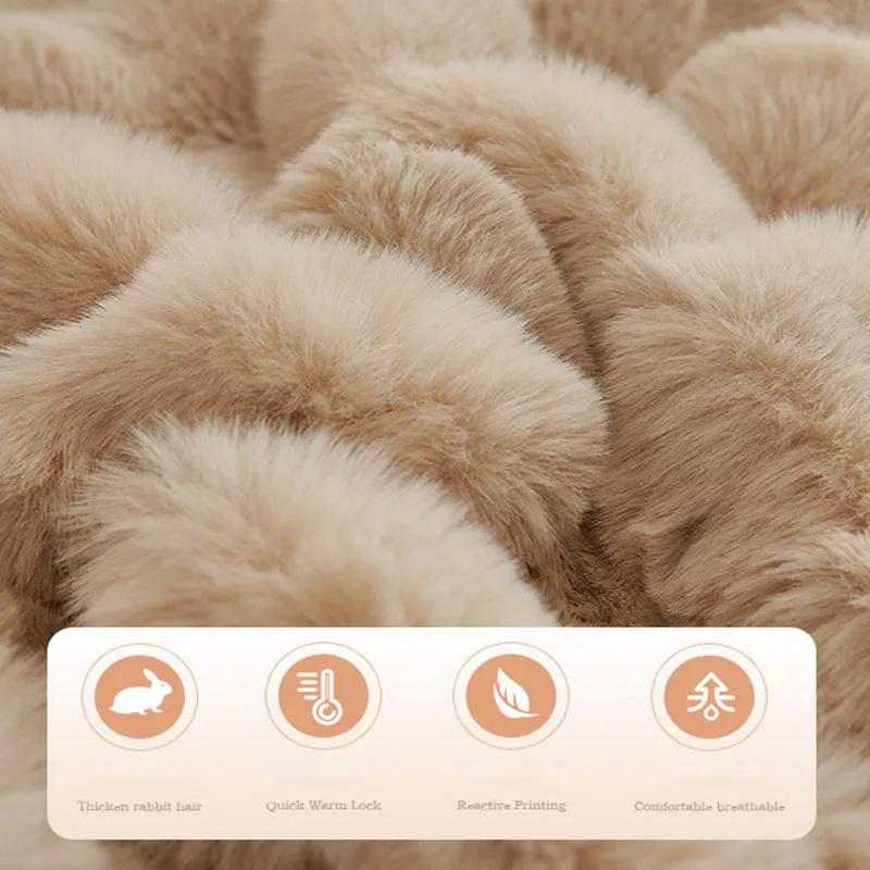 Rabbit Plush Large Sofa Anti Slip Cover Cloth Thick Winter Sofa Slipcover Protector Cover Sofa Cushion Anti Cat Scratch Universal Cover Blanket