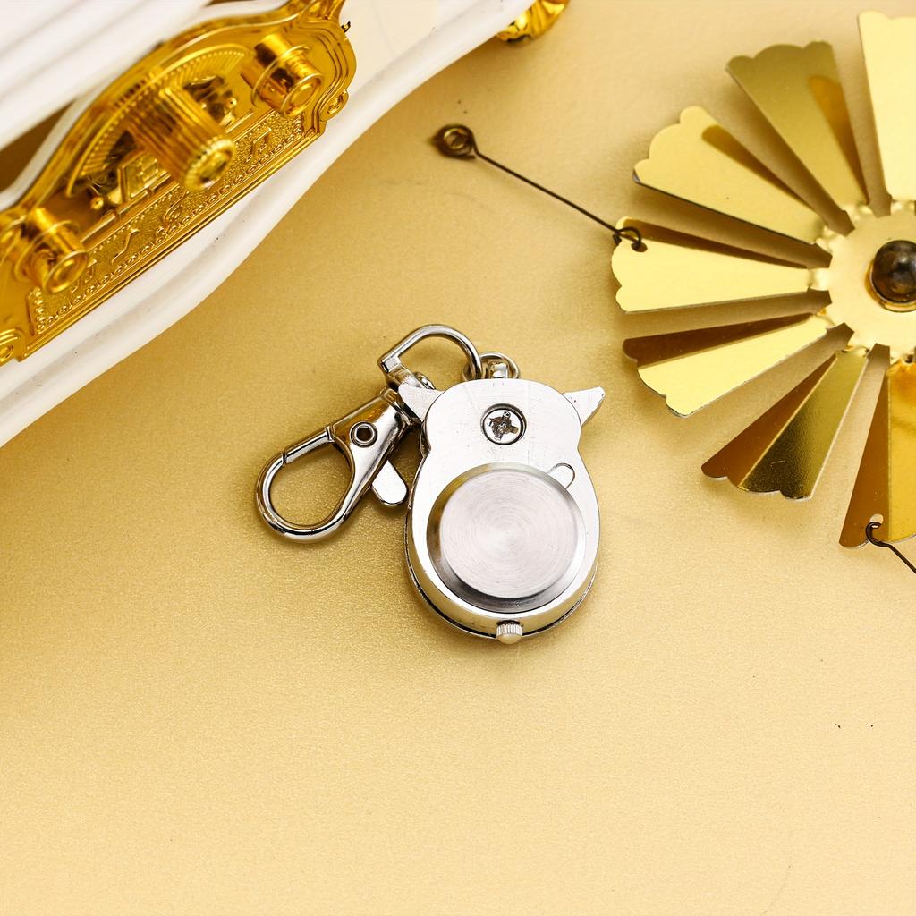 Cartoon Owl Keychain Watch Hanging Watch Vintage White Steel Drop Glue Openable Owl Cartoon Neck Chain Watch Watch