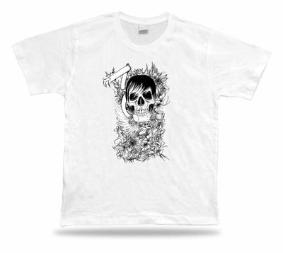Black and White Floral Skeleton Skull Modern Awesome Cool T Shirt Tee Design