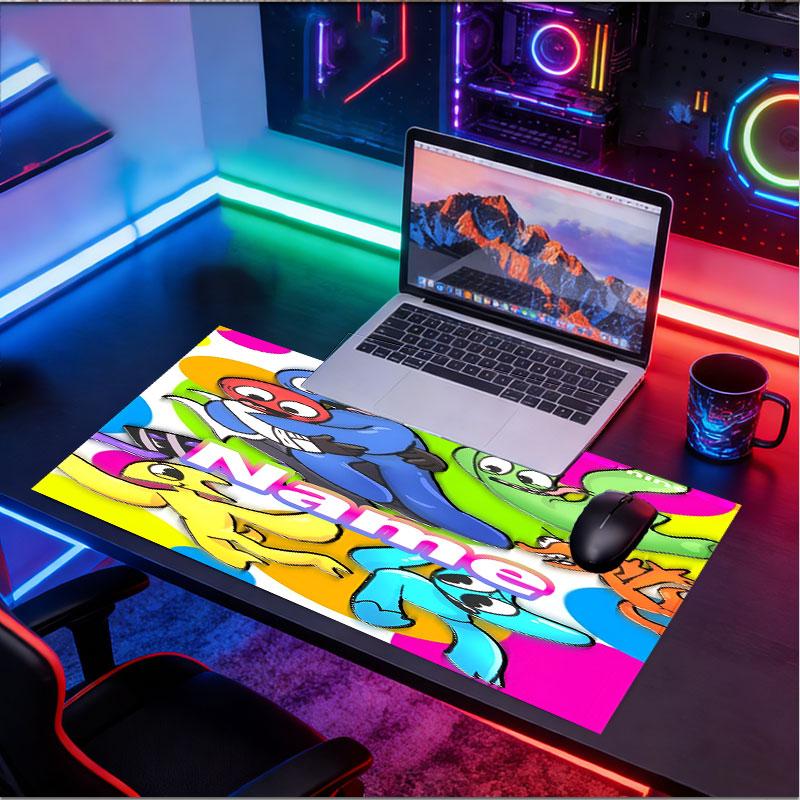 Custom Name Personalized Game Rainbow Friends Pattern Mousepad, Laptop PC Desk Mat, Decorative Desk Mat for Home Keyboard Pad Gift