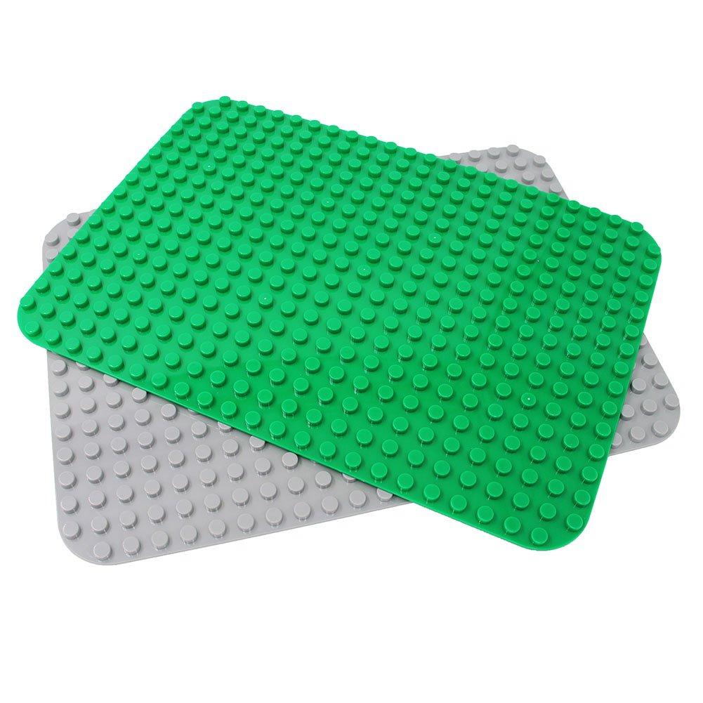INIBUD Baseplates, Building Blocks, Duplo Compatible, Rounded Corners, 24x17mm, GreenGray, Set of 2