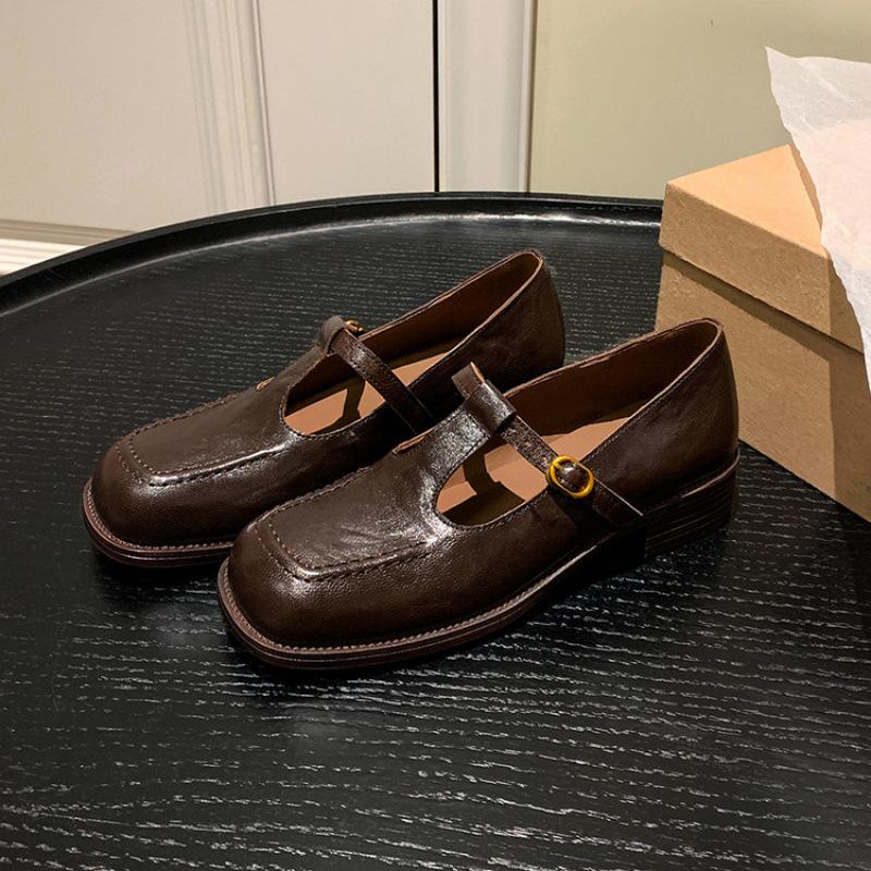 New women's cowhide loafers black large size non-slip thick sole comfortable sheepskin women's shoes light mouth four seasons single shoes women